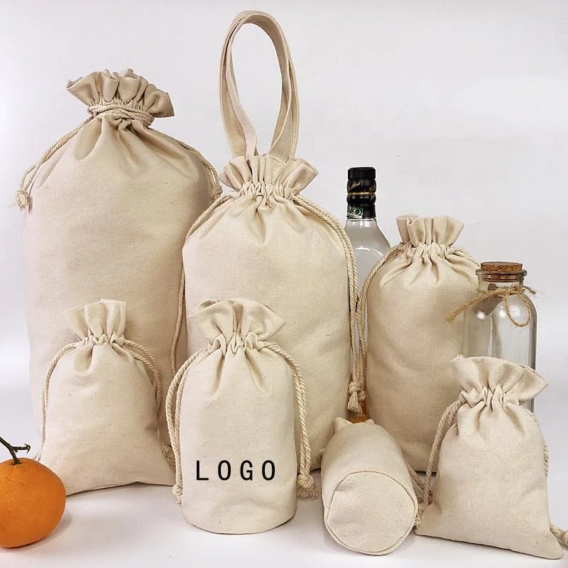 Custom Natural Canvas Drawstring Couch Round Bottom Drawstring Bag Handheld Cotton Bag Cosmetic Clothes Gift Bag