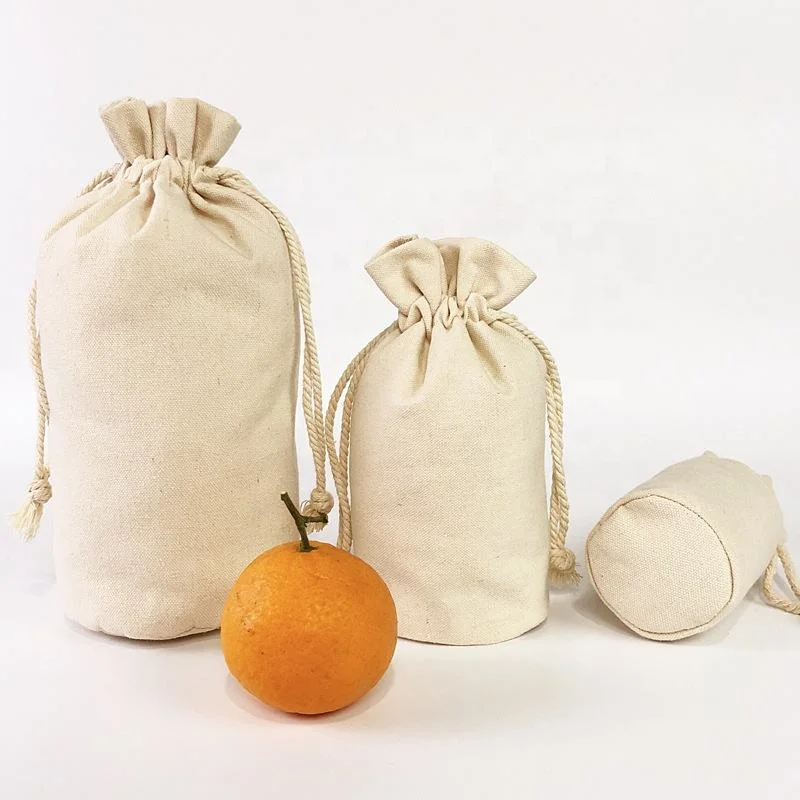Custom Natural Canvas Drawstring Couch Round Bottom Drawstring Bag Handheld Cotton Bag Cosmetic Clothes Gift Bag - Image 5
