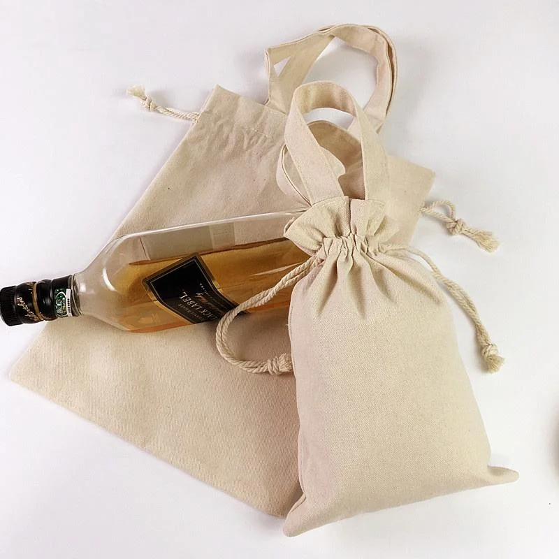 Custom Natural Canvas Drawstring Couch Round Bottom Drawstring Bag Handheld Cotton Bag Cosmetic Clothes Gift Bag