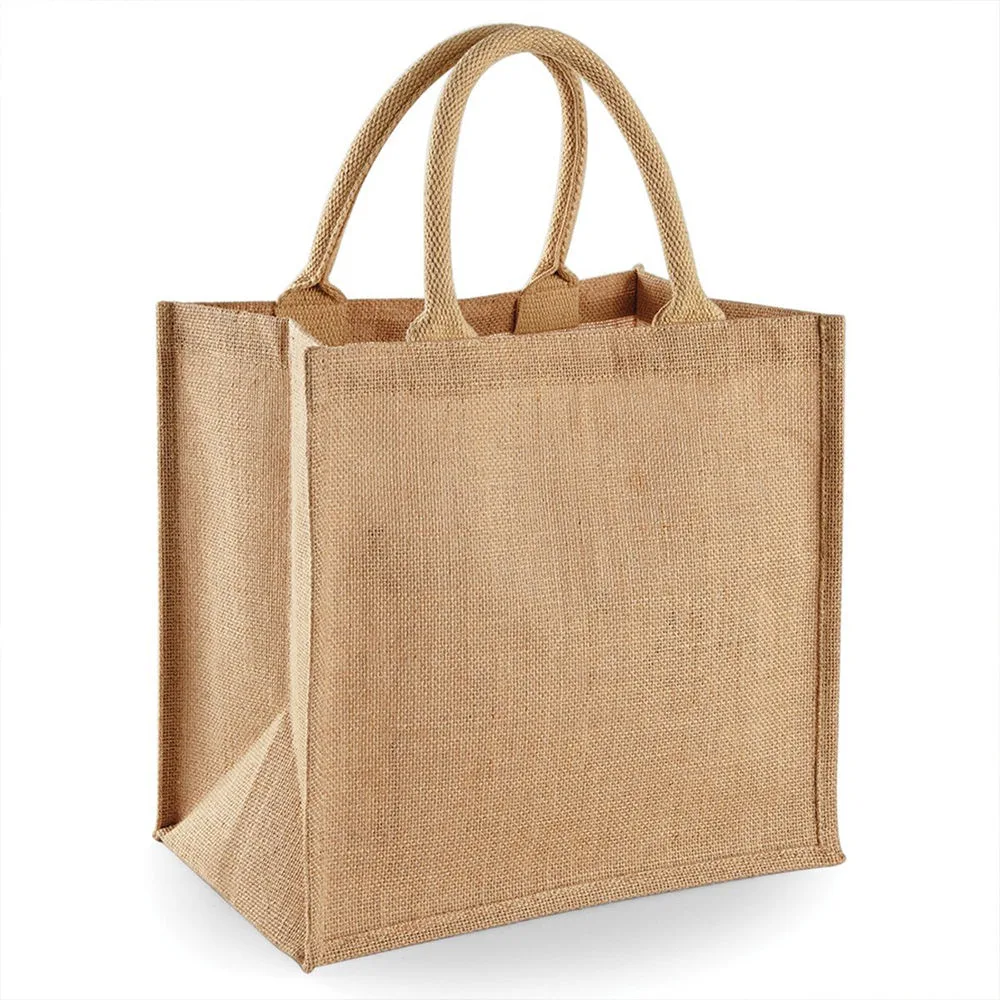 Custom Printed Jute Tote Bag Eco-Friendly Burlap Jute Tote Beach Shopping Bag Natural Color Jute Bags with Logos