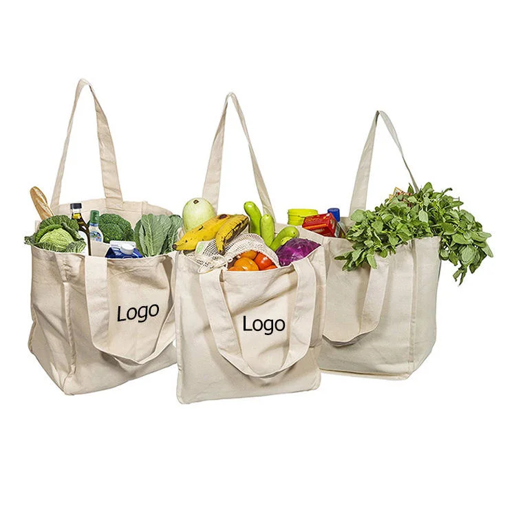 Custom Printed Logo Recycle Organic 100% Plain Cotton Shopping Bag Reusable Cotton Canvas Tote Bags