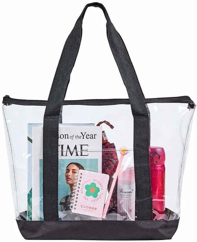 Custom Printed Logo Wholesale Clear PVC Tote Bag Large Beach Transparent Shoulder