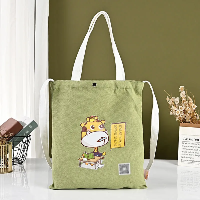 Custom Printing Women Cute Canvas Shoulder Bag Large Capacity Handbag with Logo