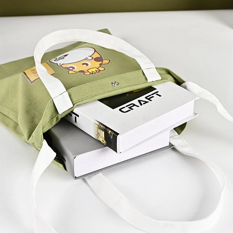 Custom Printing Women Cute Canvas Shoulder Bag Large Capacity Handbag with Logo