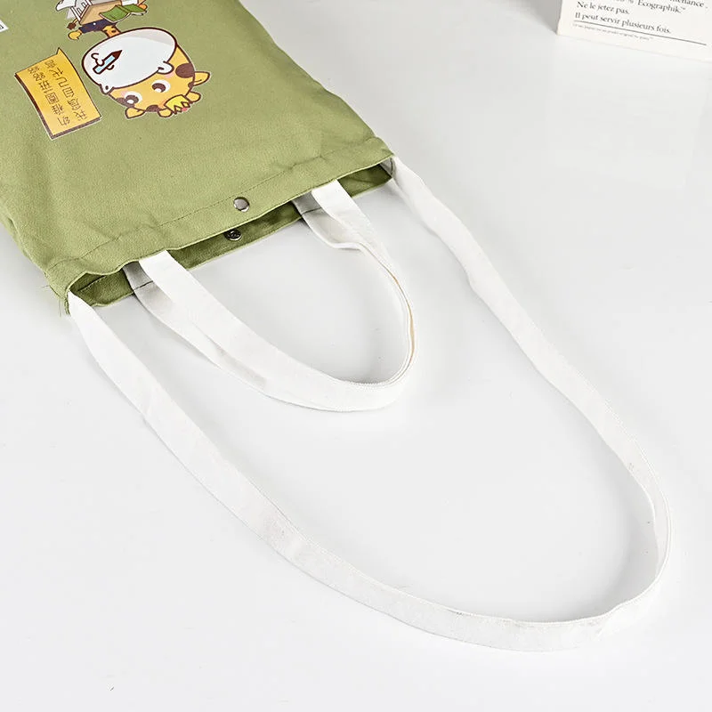 Custom Printing Women Cute Canvas Shoulder Bag Large Capacity Handbag with Logo