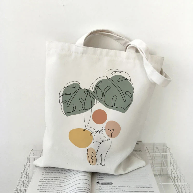 Custom Shoulder Canvas Cute Fun Handbag Plant Cat Shopping Shopper Tote Bag