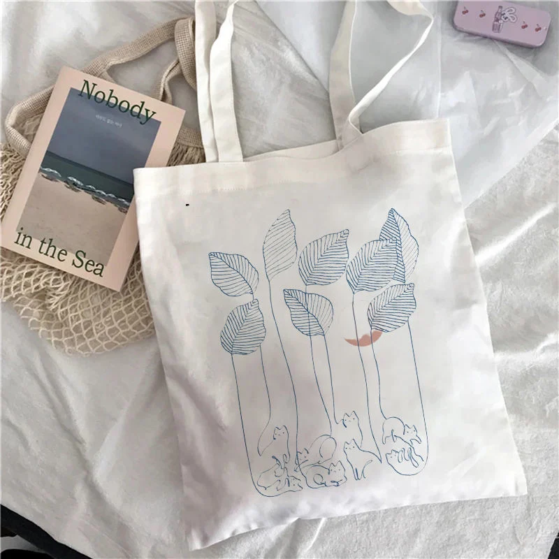Custom Shoulder Canvas Cute Fun Handbag Plant Cat Shopping Shopper Tote Bag