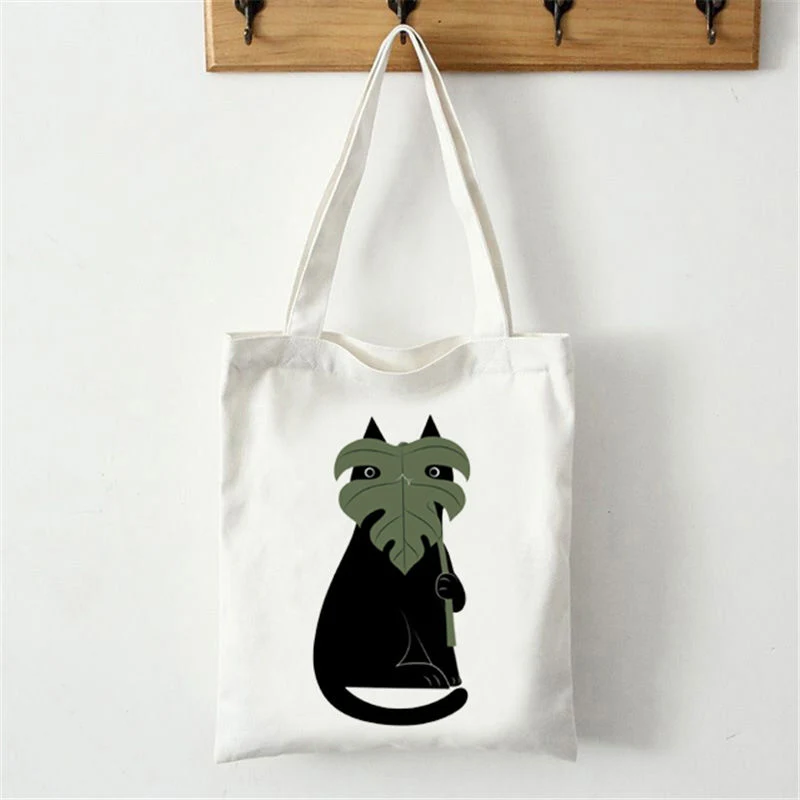 Custom Shoulder Canvas Cute Fun Handbag Plant Cat Shopping Shopper Tote Bag
