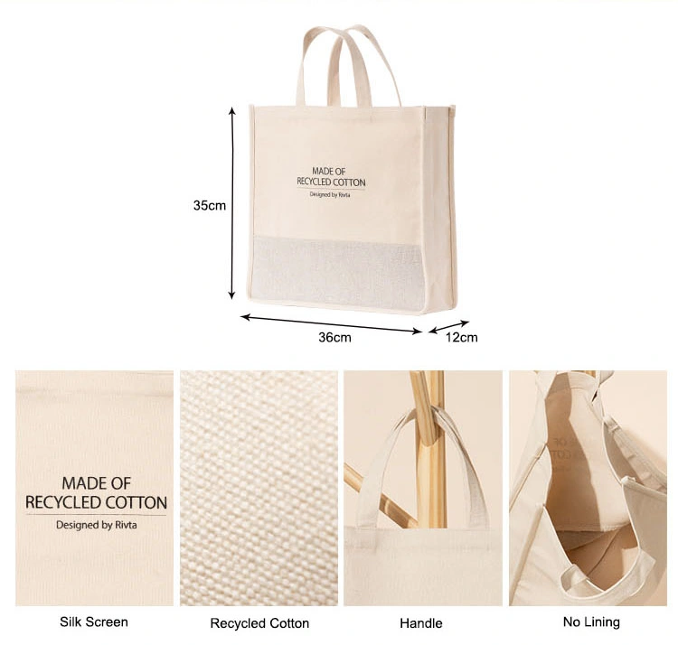 Custom Silk Screen Printed Recycled Cotton Large Canvas Tote Bag with Logo