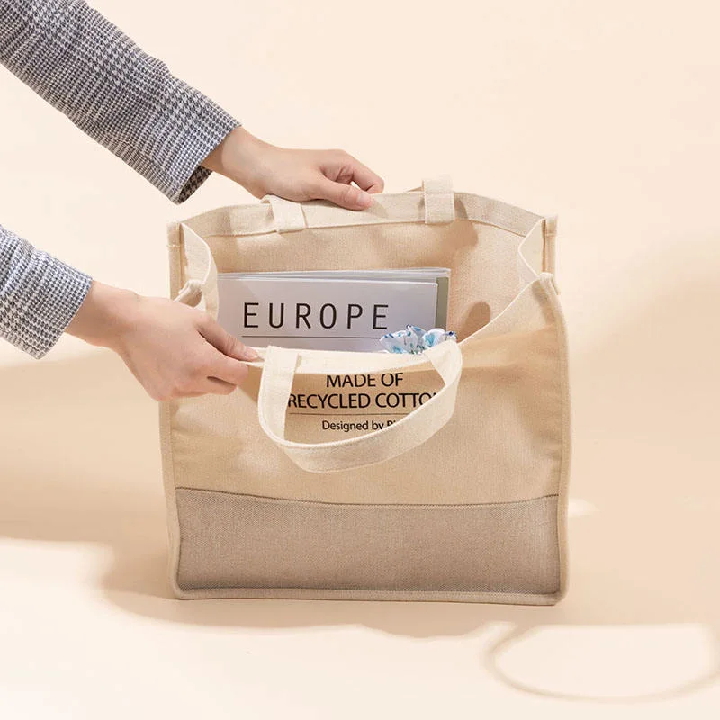 Custom Silk Screen Printed Recycled Cotton Large Canvas Tote Bag with Logo