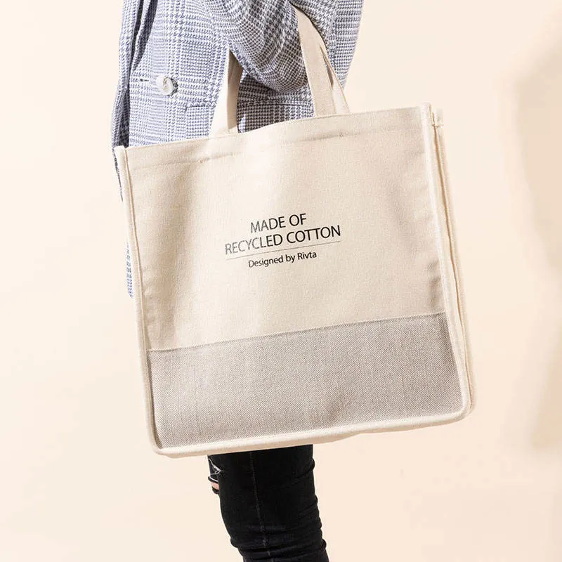Custom Silk Screen Printed Recycled Cotton Large Canvas Tote Bag with Logo