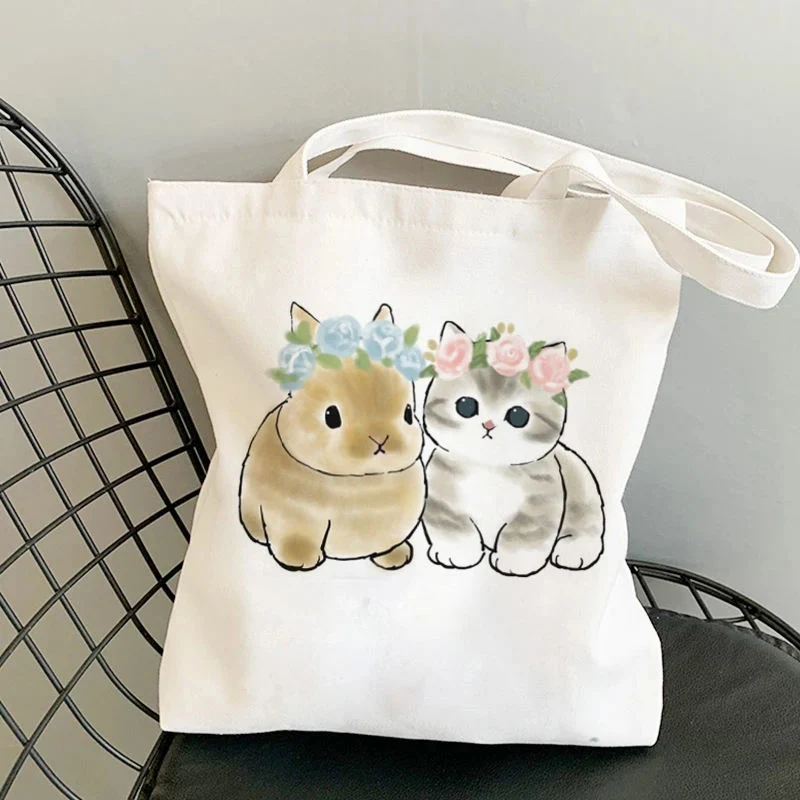 Custom Tote Shoulder Bag Funny Cats Printed Shopping Canvas Shopper Girl Handbag