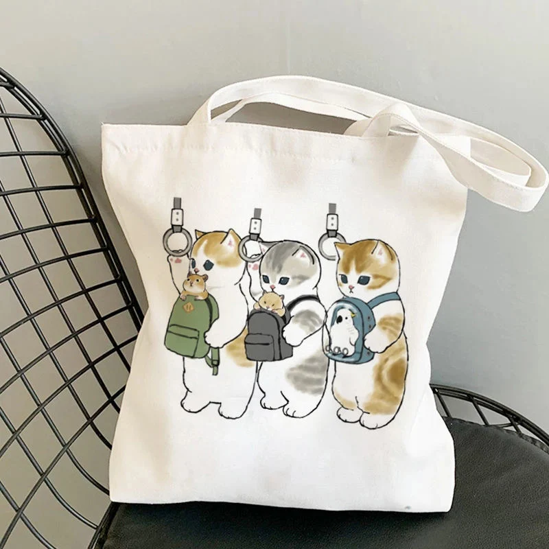 Custom Tote Shoulder Bag Funny Cats Printed Shopping Canvas Shopper Girl Handbag