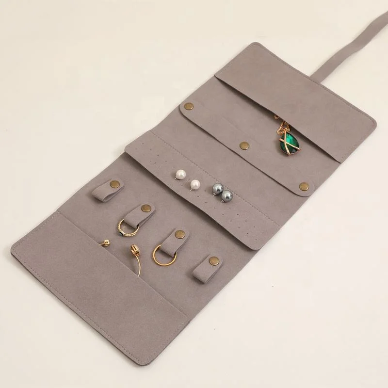 Custom Travel Jewelry Bag Storage Organizer for Ring Earring Necklace Foldable Velvet Jewellery Roll