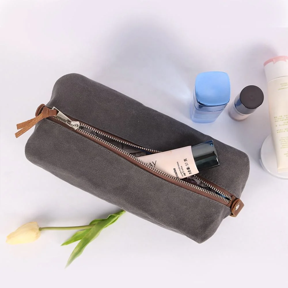 Custom Travel Waxed Canvas Leather Toiletry Bag Cosmetic Bag