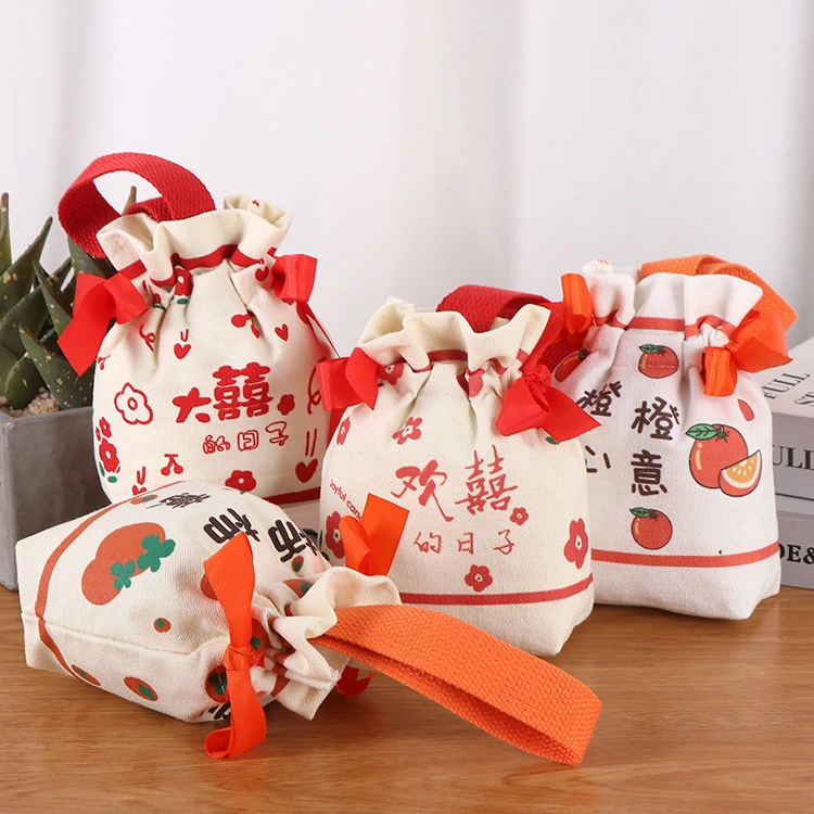 Custom White Canvas Jewelry Packaging Bag Mini Dust Gift Bag Ribbon String Pouch