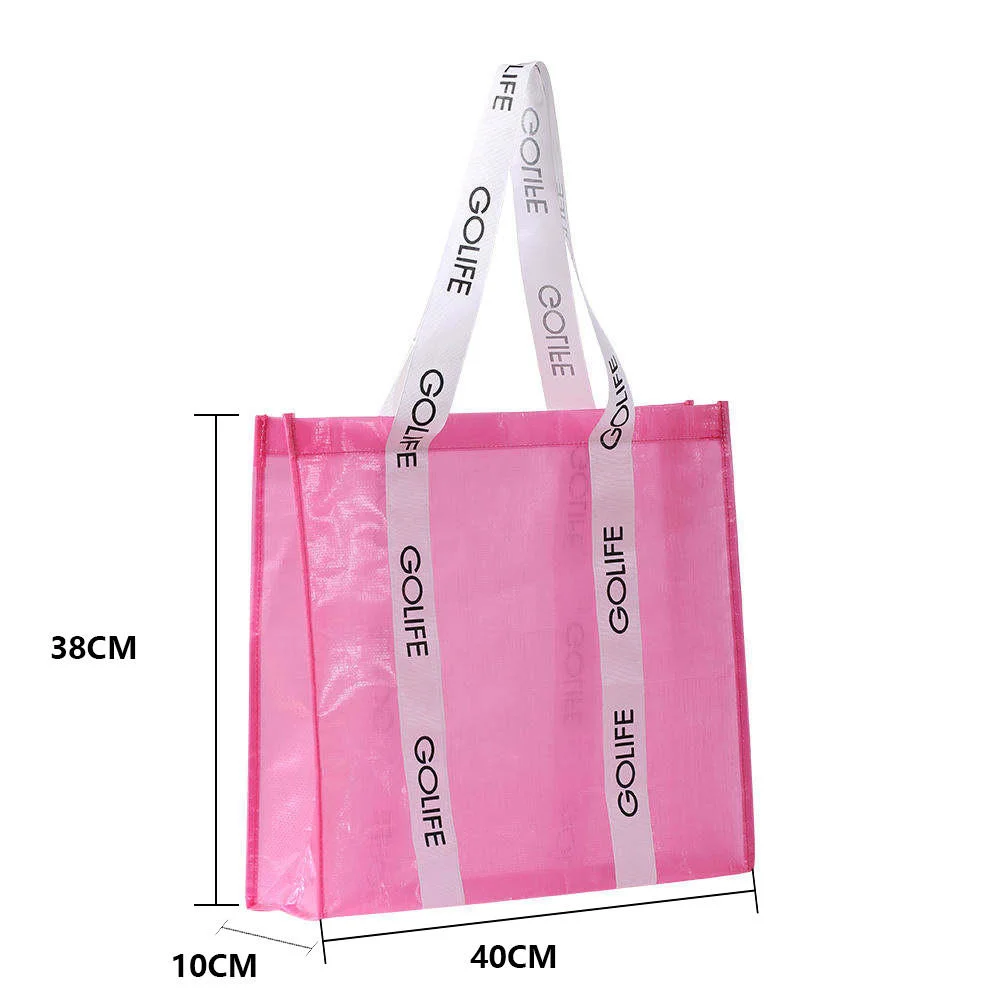 Custom Wholesale Semi-Transparent PP Woven Laminated Grocery Tote Bag for Shopping