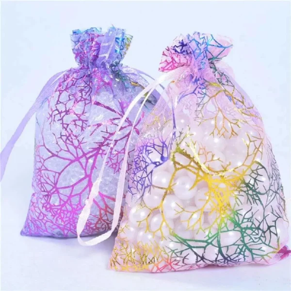 Custom Wrapping Designs Coral Printed Organza Bags Small Party Gifts Wedding Jewellery Bags Reusable Organza Bag - Image 4