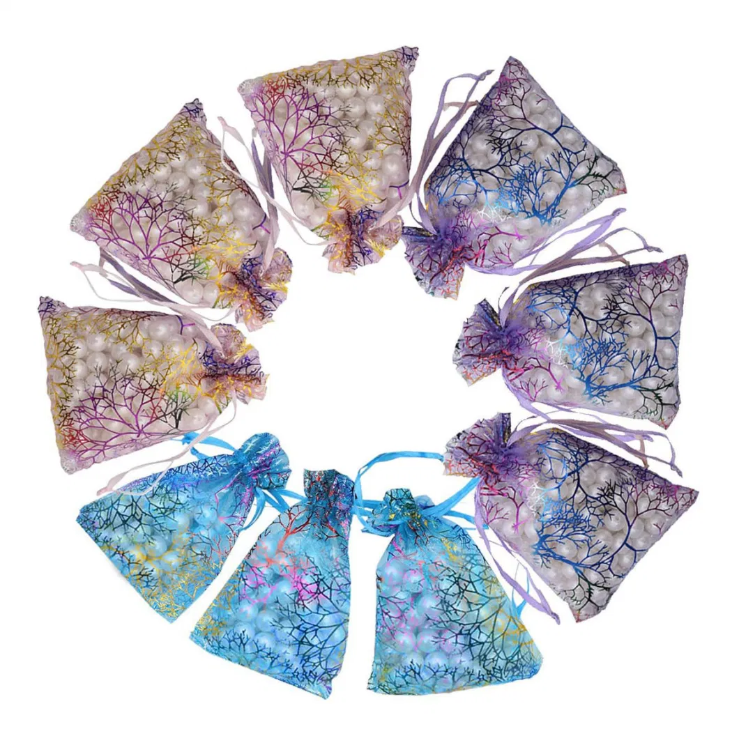 Custom Wrapping Designs Coral Printed Organza Bags Small Party Gifts Wedding Jewellery Bags Reusable Organza Bag