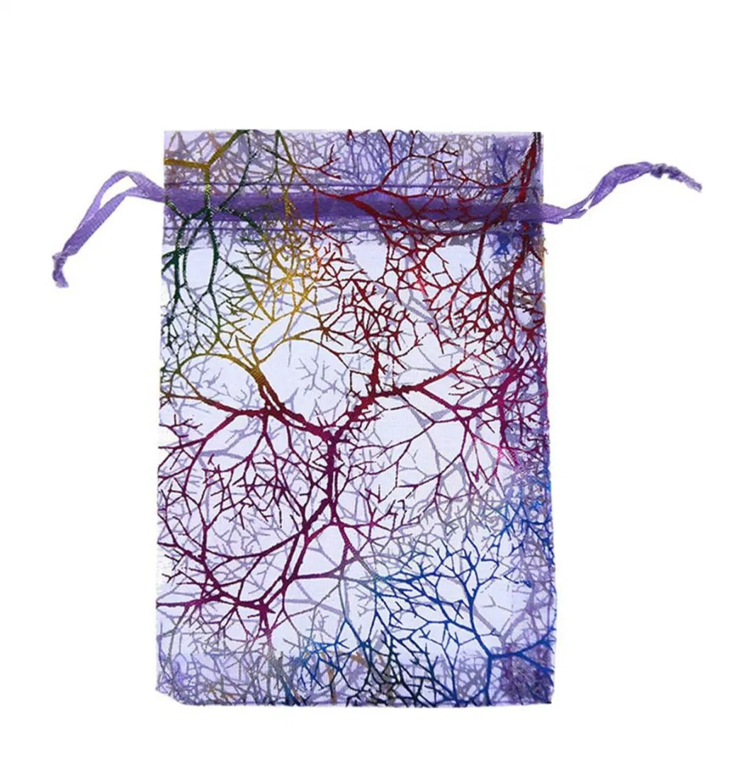 Custom Wrapping Designs Coral Printed Organza Bags Small Party Gifts Wedding Jewellery Bags Reusable Organza Bag