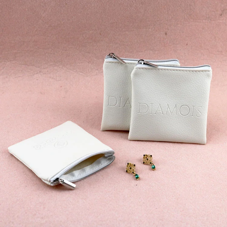 Custom Zipper Jewelry Bags Faux PU Leather Jewelry Packaging Pouch