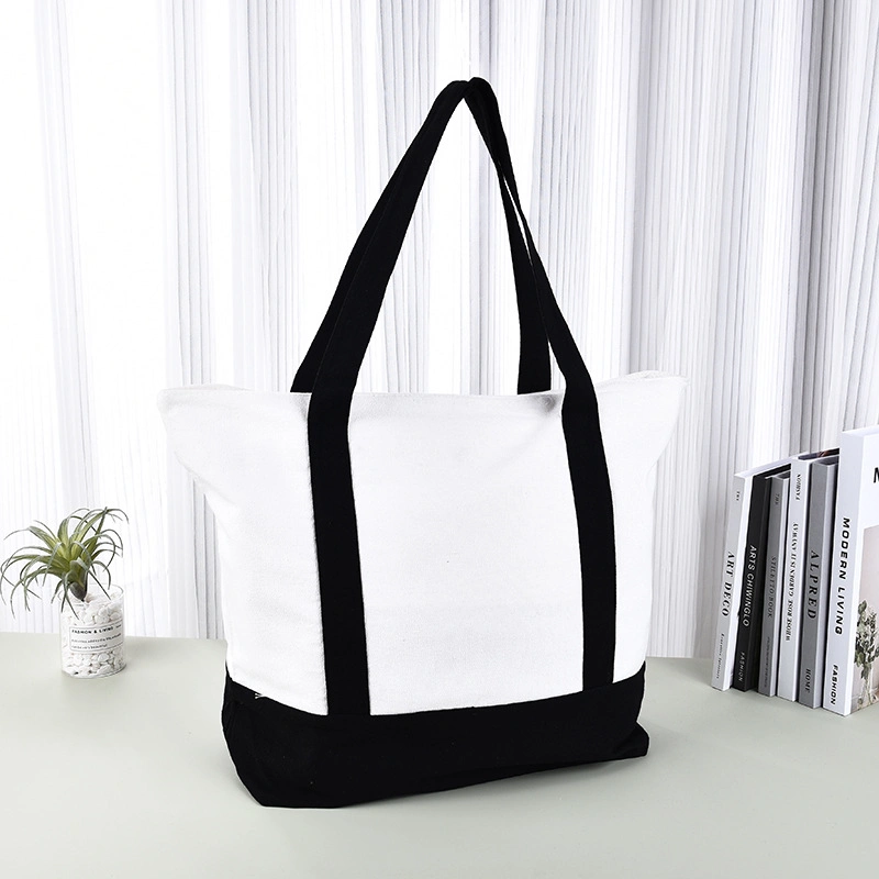 Customized Canvas Bag Blank Cotton Bag with Zipper Portable Shopping Bag with Logo Printing