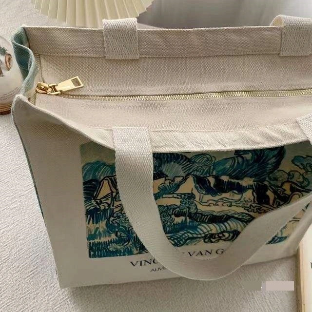 Customized Eco-Friendly Women Canvas Tote Bag Cotton Bag with Zipper