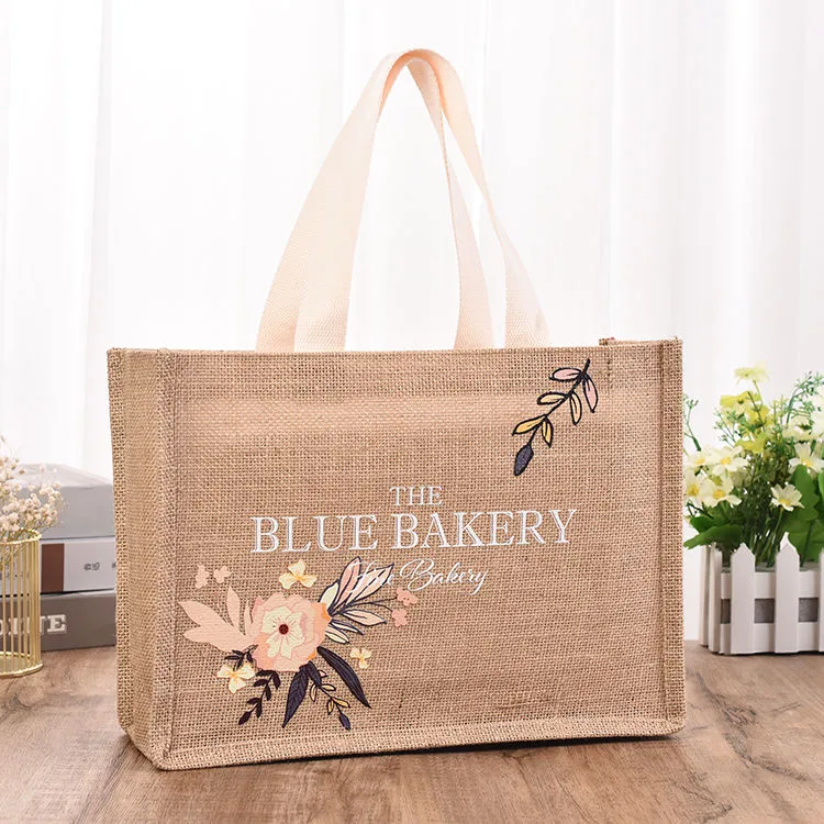 Customized Handle Shopping Foldable Fabric Logo Natural Cheap Recycle Plain Jute Bag