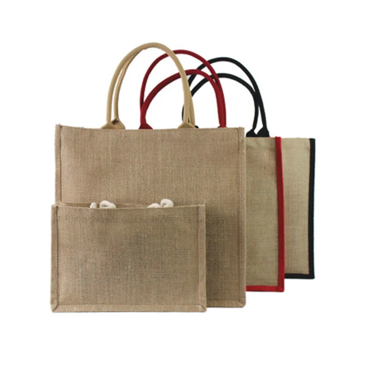 Customized Handle Shopping Foldable Fabric Logo Natural Cheap Recycle Plain Jute Bag