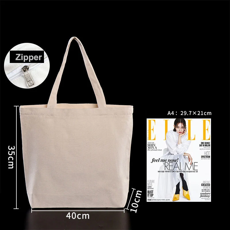 Customized Logo Cotton Canvas Zipper Shopping Handbag Canvas Tote Bag