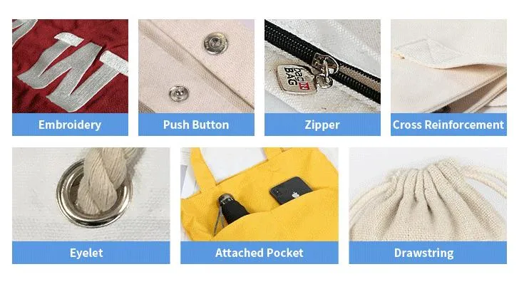 Customized Logo Cotton Canvas Zipper Shopping Handbag Canvas Tote Bag