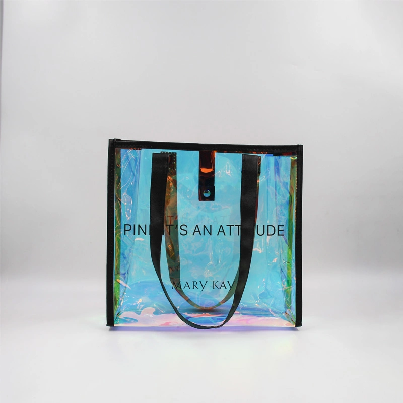 Customized PVC Holographic Shopping Plastic Tote Bag Custom Logo Clear Transparent Waterproof PVC Tote Bag