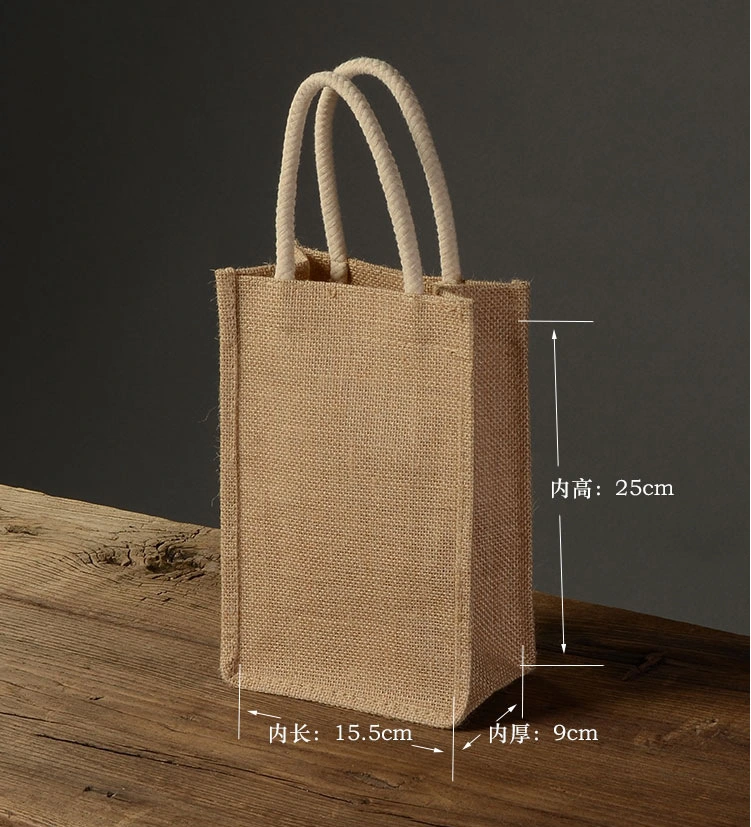 Customized Single Bottle Jute Bag Sack Gunny Tote Bag Wine or Champagne