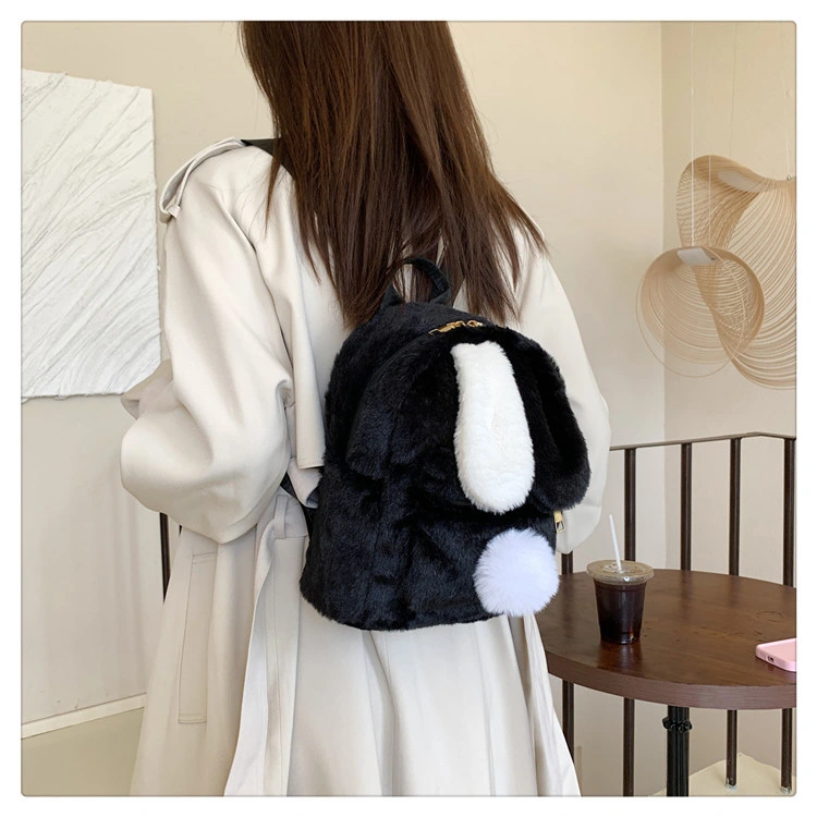 Cute Bunny Ears Girl Backpack Crossbody Bag Large Capacity Furry Backpack