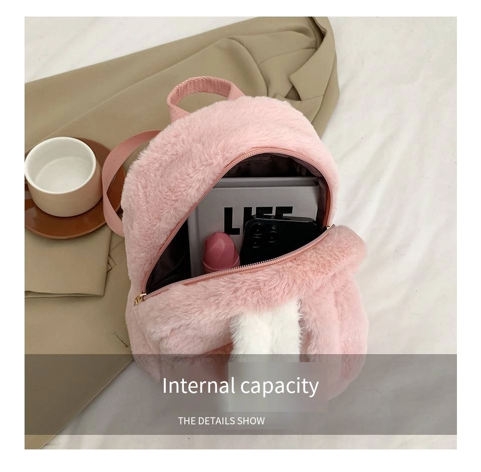 Cute Bunny Ears Girl Backpack Crossbody Bag Large Capacity Furry Backpack