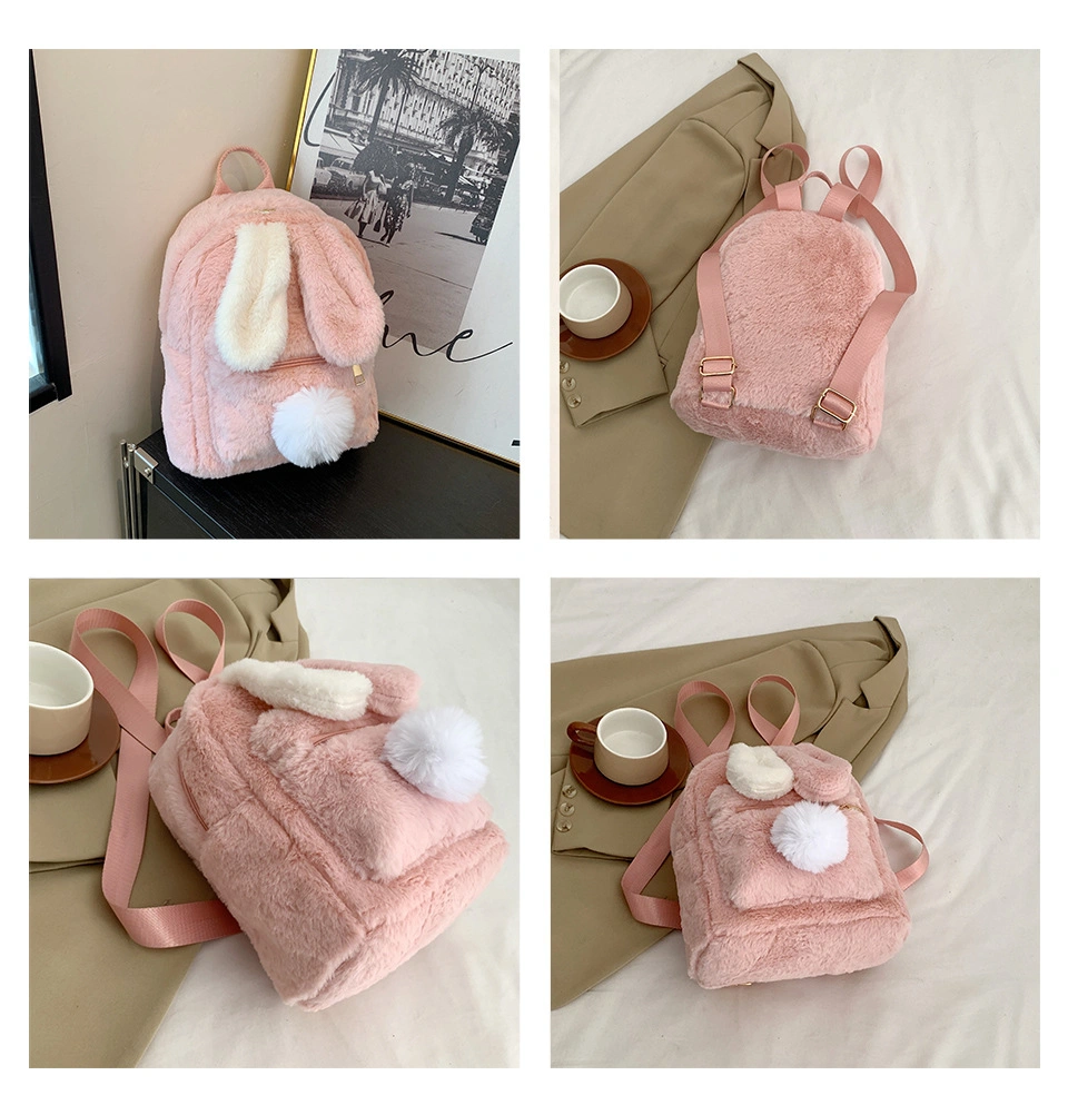 Cute Bunny Ears Girl Backpack Crossbody Bag Large Capacity Furry Backpack