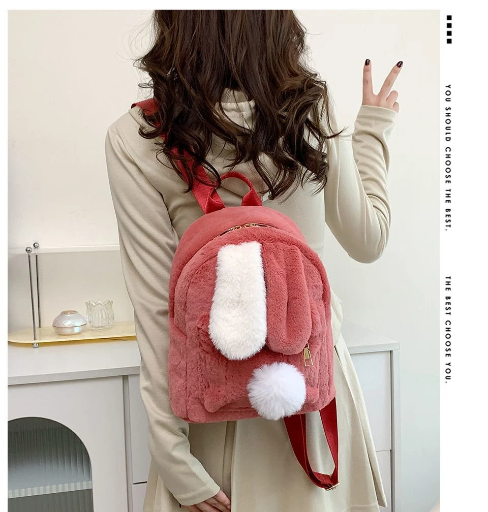 Cute Bunny Ears Girl Backpack Crossbody Bag Large Capacity Furry Backpack