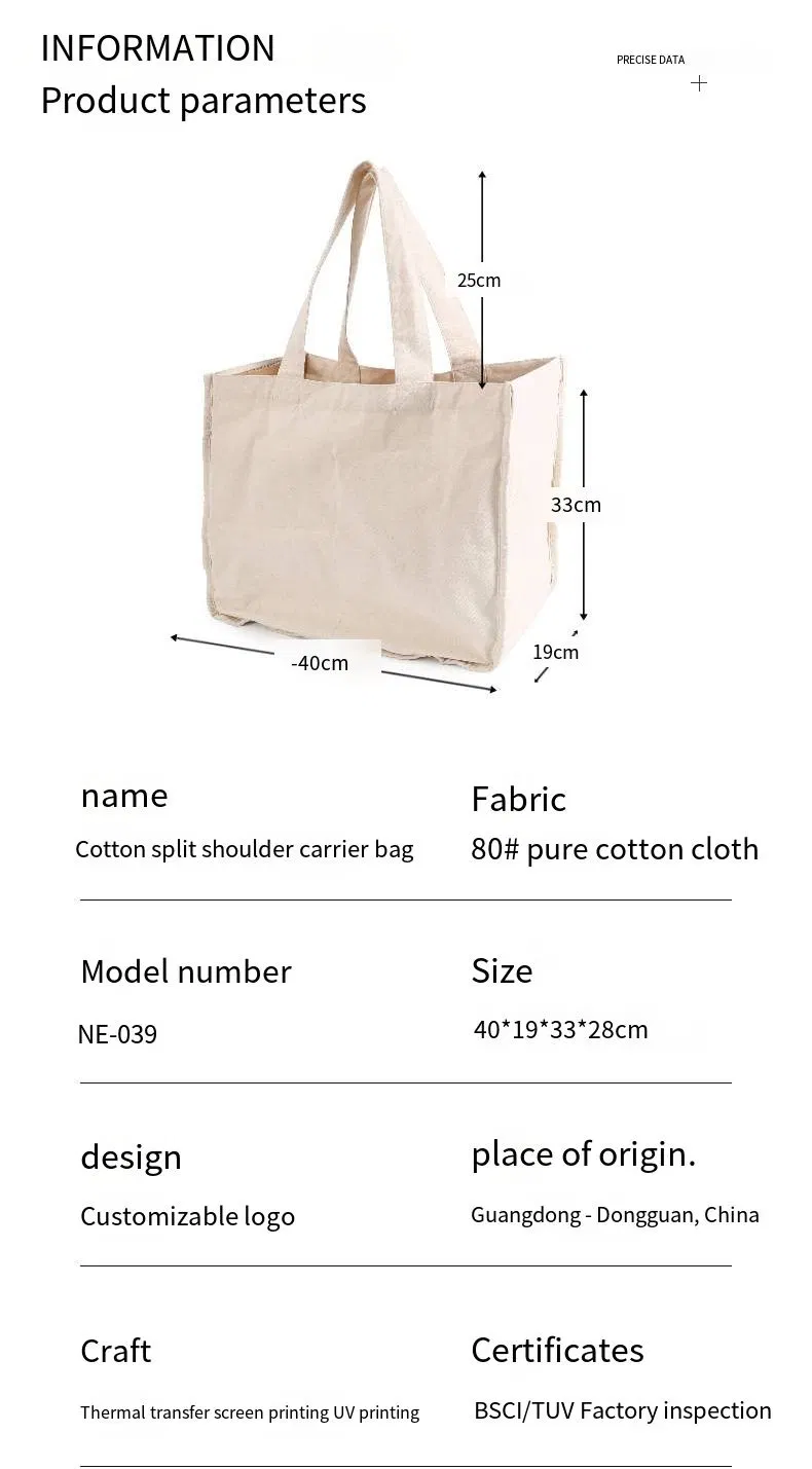 Divided Shopping Bag Supermarket Fruit and Vegetable Cotton Pack Hand Canvas Bag