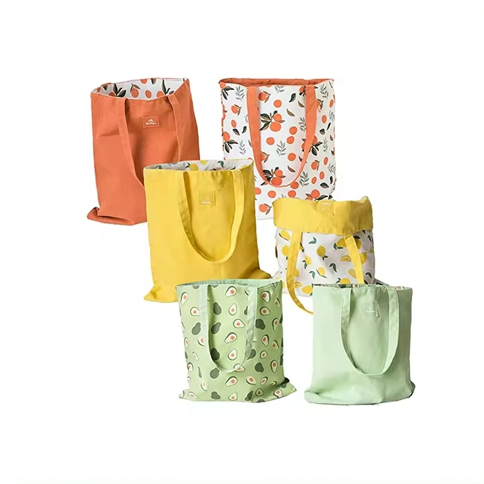 Double-Sided Canvas Cotton Tote Bag Reusable Grocery Shopping Bag for Women