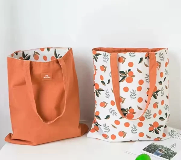 Double-Sided Canvas Cotton Tote Bag Reusable Grocery Shopping Bag for Women - Image 2