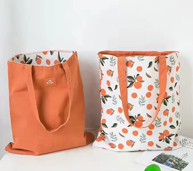 Double-Sided Canvas Cotton Tote Bag Reusable Grocery Shopping Bag for Women