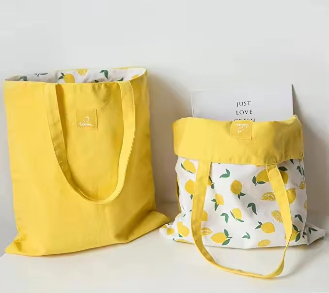 Double-Sided Canvas Cotton Tote Bag Reusable Grocery Shopping Bag for Women