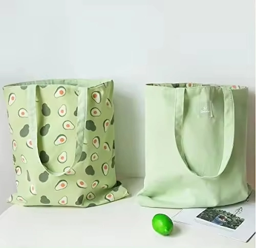 Double-Sided Canvas Cotton Tote Bag Reusable Grocery Shopping Bag for Women