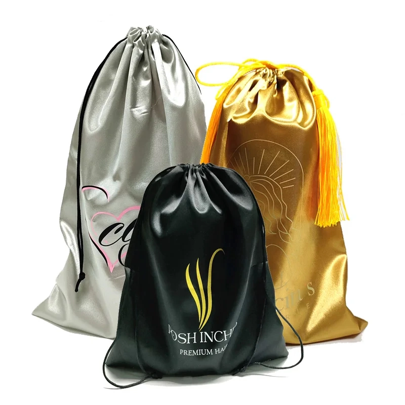 Drawstring Bag Custom with Logo for Wig Hair Pouch Silk Wigs