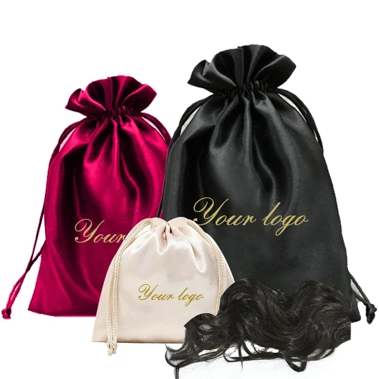 Drawstring Bag Custom with Logo for Wig Hair Pouch Silk Wigs