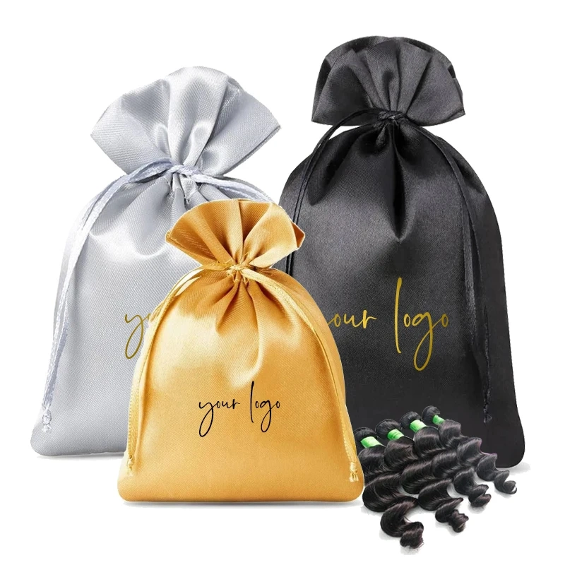 Drawstring Bag Custom with Logo for Wig Hair Pouch Silk Wigs