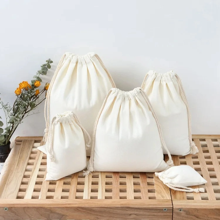 Dust Pouch Cotton Canvas Drawstring Bag with Logo and Double String