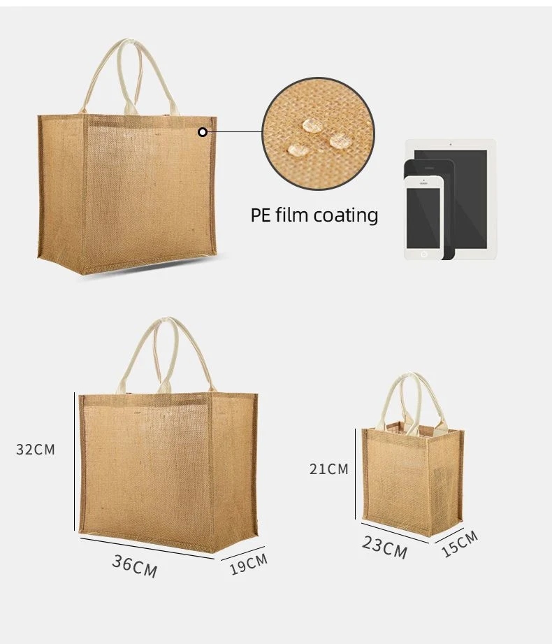 Eco-Friendly Burlap Jute Tote Beach Shopping Bag Natural Color Custom Printed Jute Tote Bag