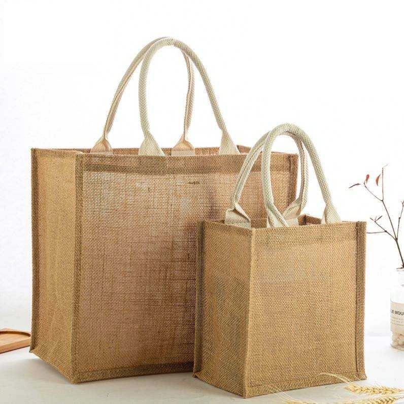 Eco-Friendly Burlap Jute Tote Beach Shopping Bag Natural Color Custom Printed Jute Tote Bag