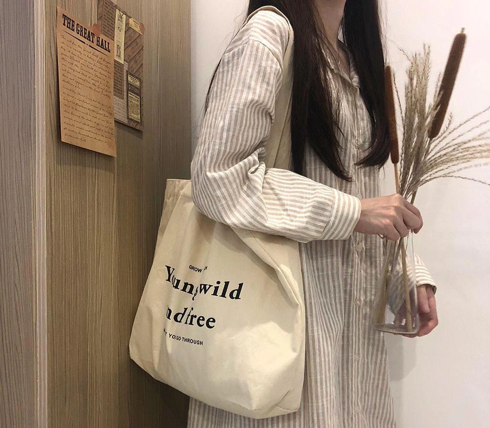 English Everything Solid Color Single Shoulder Canvas Bag Shopping Bag Schoolbag Girl